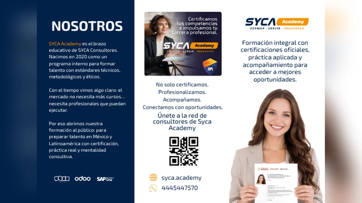 Portada: SYCA Academy · Tríptico